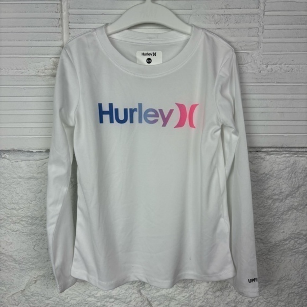 NWOT Hurley White dri fit rash guard UPF 50+ Long Sleeve Shirt size 5/6 & 10/12